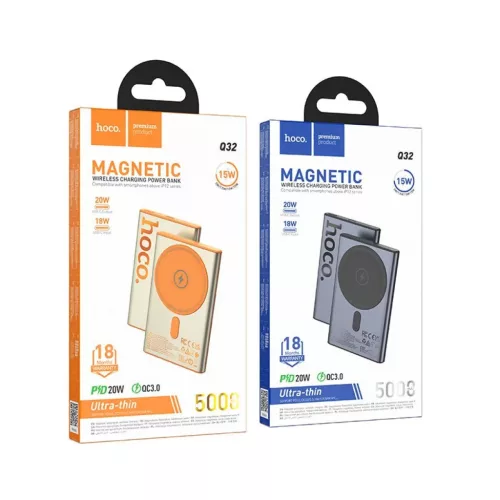 Hoco Q32 MagSafe-kompatibilis 5000 mAh QC PD 20W powerbank, fém szür-6942007634076 8 kép