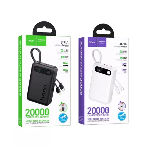 Hoco 20000 mAh QC PD 2A 22,5W powerbank beépített USB-C + Lightning -6942007676991 6 kép