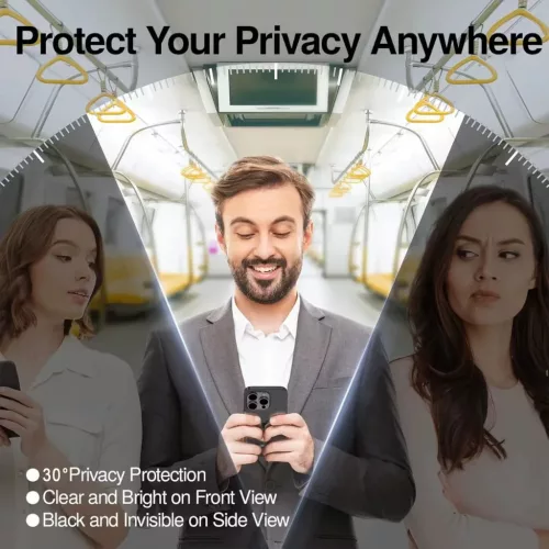 iPhone 15 Pro betekintés gátló üvegfólia Prémium Apei MagicBox A- 4 kép