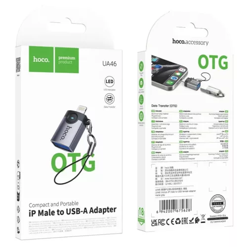 Hoco UA46 Victory Lightning–USB-A OTG adapter szürke-6942007675628 9 kép