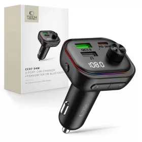   Tech-Protect CC07 3 portos autós töltő PD 54W + Bluetooth FM transzmitter fekete