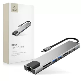Tech-Protect HB09 8 az 1-ben Type-C / USB-C hub adapter Type-C + USB-A-5906302340033 1 kép