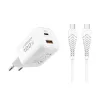 Fehér VEGER USB-A + USB-C PD Super Charge PPS 100W hálózati töltő adapter + USB-C–USB-C 240W adatkábel TR150