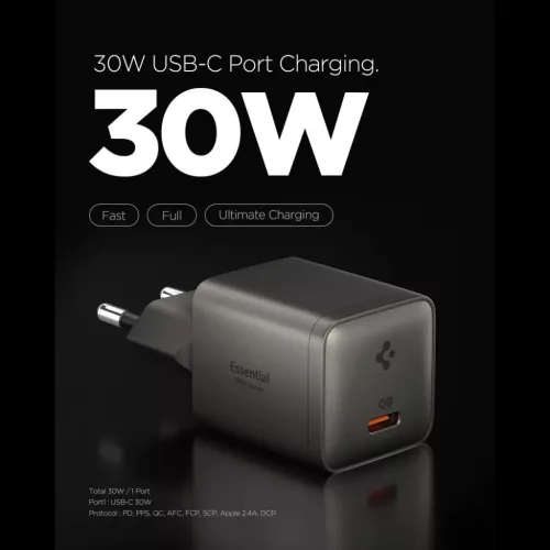 Spigen Essential EE301EU-GAN 1 portos 30 W-os GaN hálózati töltőad-8800283315790 2 kép