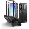 Dexnor Samsung Galaxy A37 tok beépített kijelzővédővel, mágneses kameravédő csúszkával és kitámasztóval – fekete