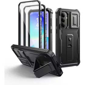   Dexnor Samsung Galaxy A37 tok beépített kijelzővédővel, mágneses kameravédő csúszkával és kitámasztóval – fekete
