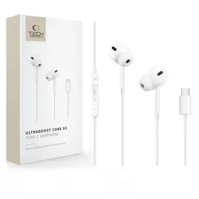  Tech-Protect Ultraboost Core G3 USB-C vezetékes fülhallgató, fehér