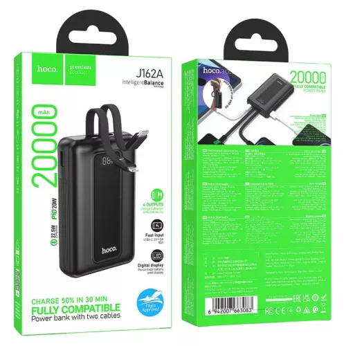 Powerbank 20000 mAh QC PD 22,5W with built-in cables USB C+ Lightning -6942007663083 9 kép