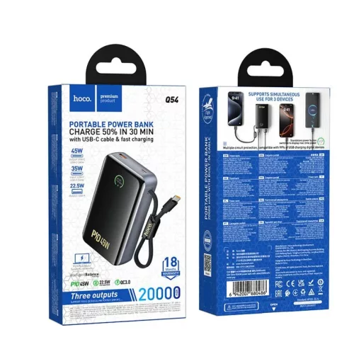 Hoco Q54 Shine 20000 mAh-es 45 W-os PD/QC külső akkumulátor beépí-6942007680486 8 kép
