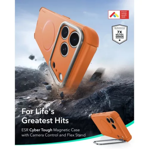  Apple iPhone 17 Pro / 18 Pro narancssárga ESR Cyber Tough Kickstand -4894240307915 2 kép