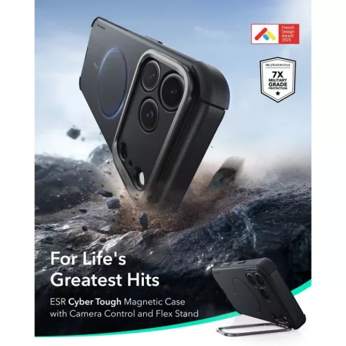  Apple iPhone 17 Pro Max / 18 Pro Max fekete ESR Cyber Tough Kickstand-4894240304006 2 kép