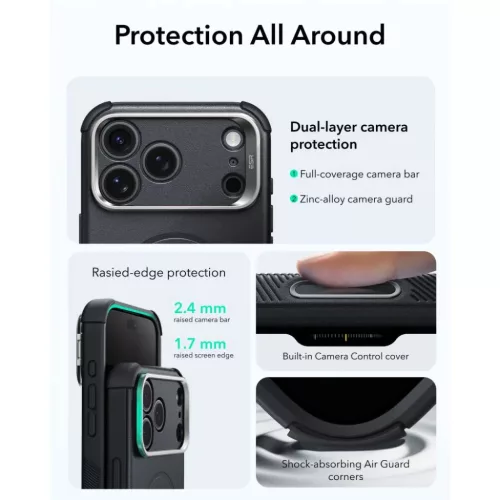  Apple iPhone 17 Pro Max / 18 Pro Max fekete ESR Cyber Tough Kickstand-4894240304006 5 kép