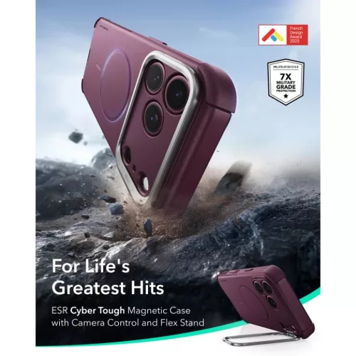  iPhone 17 Pro Max / 18 Pro Max mély bordó ESR Cyber Tough Kitámasz-4894240304020 2 kép