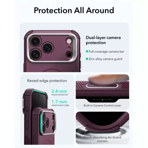  iPhone 17 Pro Max / 18 Pro Max mély bordó ESR Cyber Tough Kitámasz-4894240304020 5 kép