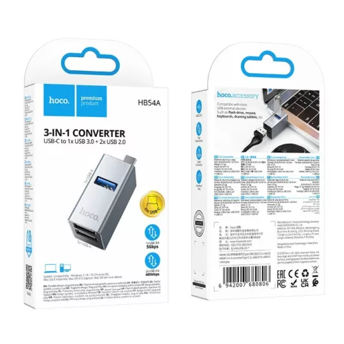 Hoco HB54A 3 az 1-ben USB-C adapter, szürke-6942007680806 8 kép