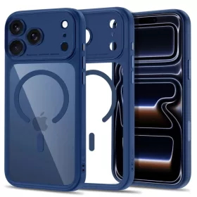   Apple iPhone 17 Pro Max / 18 Pro Max Mélykék/átlátszó Tech-Protect MagPeak MagSafe CC tok