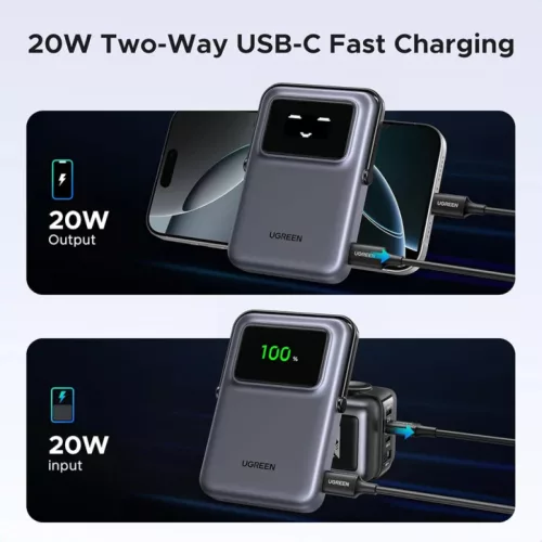 UGREEN PB764 Uno powerbank, 10000mAh, 20W, PD + FQI, Szürke-6941876243297 4 kép