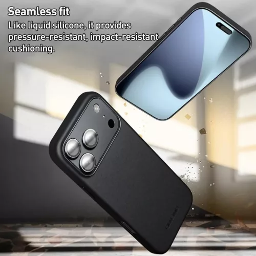 iPhone 17 fekete bőrtok MagSafe kompatibilitással Alphajack QTech Se- 3 kép