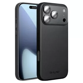   iPhone 17 Pro fekete bőrtok MagSafe kompatibilitással Alphajack QTech Series kameralencse védővel