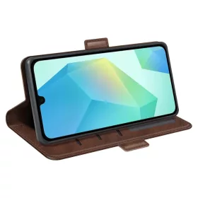 Samsung Galaxy A17 barna, kétoldali mágneses záras fliptok Alphajac- 1 kép