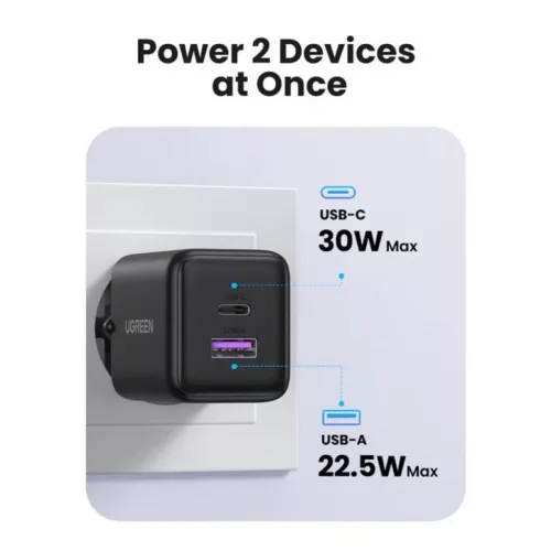 Hálózati töltő UGREEN X516, 30W, 3A, 1 x USB-A - 1 x USB-C, Fekete-6941876260140 2 kép