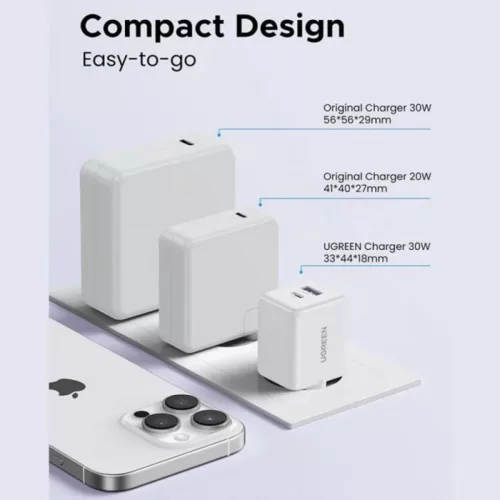 Hálózati töltő UGREEN X516, 30W, 3A, 1 x USB-A - 1 x USB-C, Fekete-6941876260140 4 kép