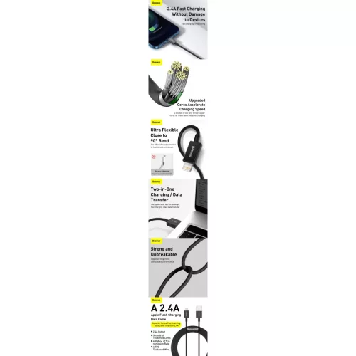BASEUS USB A-Lightning kábel 2,4A Superior CALYS-C01 2 m fekete-6953156205451 8 kép