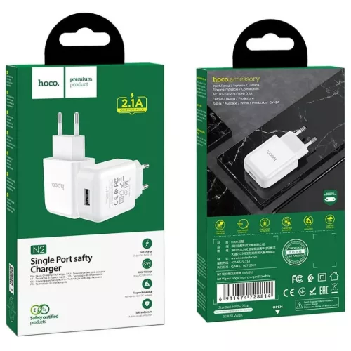HOCO utazó töltő USB A 2A N2 fehér-6931474746108 4 kép