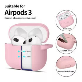 Tech-protect Szilikon Akasztós Apple Airpods 3 Tok Púderrózsaszín-5906302375127 2 kép