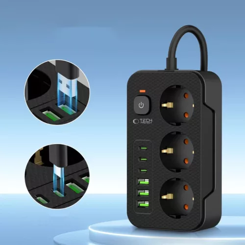 Tech-protect Pc3x6 Hálózati Elosztó 3 Usb & 3 Type-c & 3 Aljzat 200-5906302310555 3 kép