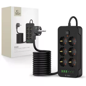 TECH-PROTECT PC6X6 Hálózati Elosztó 3 USB & 3 TYPE-C & 6 ALJZAT 200-5906302310586 1 kép
