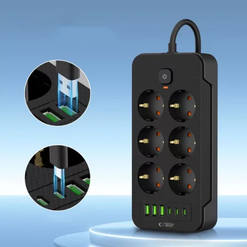 TECH-PROTECT PC6X6 Hálózati Elosztó 3 USB & 3 TYPE-C & 6 ALJZAT 200-5906302310586 3 kép