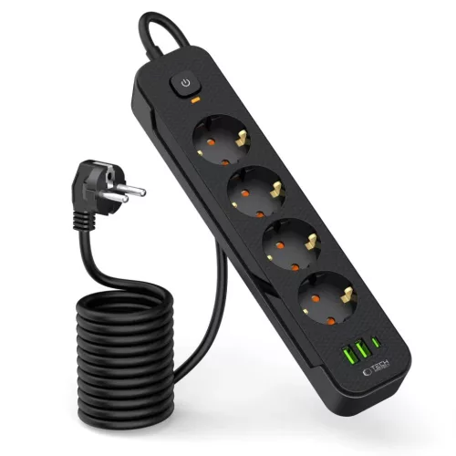 Tech-protect Pcl4x3 Hálózati Elosztó 2 Usb & 1 Type-c & 4 Aljzat 20-5906302310593 2 kép