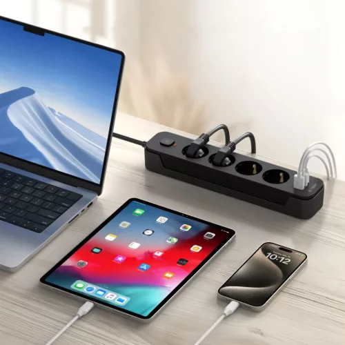 Tech-protect Pcl4x3 Hálózati Elosztó 2 Usb & 1 Type-c & 4 Aljzat 20-5906302310593 6 kép