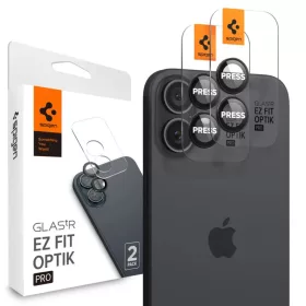   iPhone 16 / 16 Plus / 17 kameravédő üvegfólia, SPIGEN OPTIK PRO GLAS.TR „EZ FIT”, fekete, 2 darabos készlet