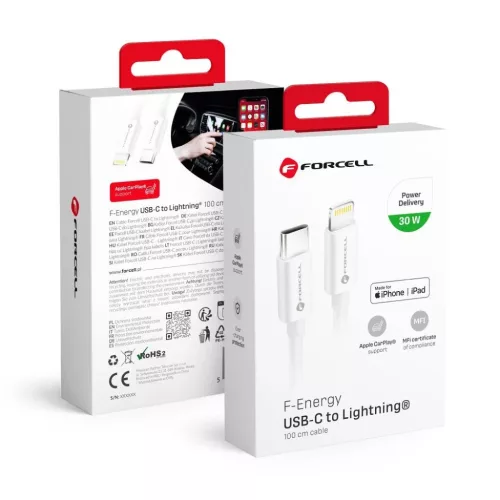 FORCELL F-ENERGY C901 kábel Type C - Lightning MFi PD 3A 30W 1 m feh�-5903396172052 2 kép