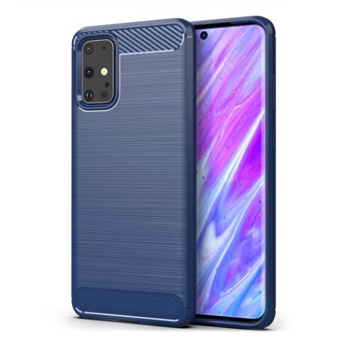 Szénszál mintájú TPU tok Samsung S20 kék