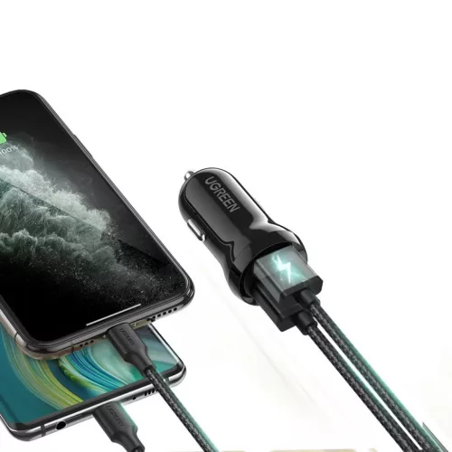 Ugreen 2x USB 24W 4,8A autós töltő fekete (50875)-6957303858750 5 kép