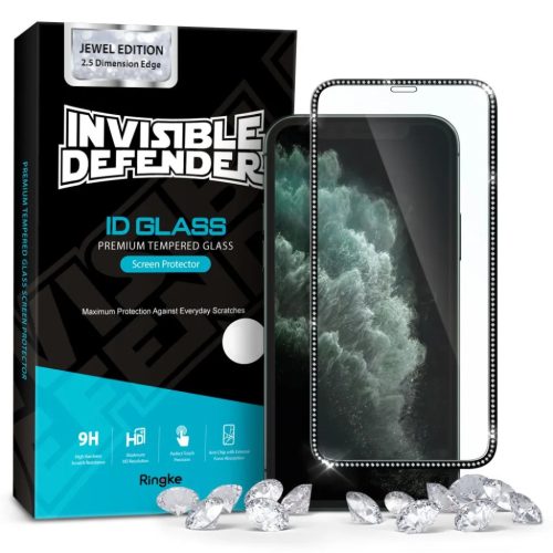 iPhone X/ XS / 11 Pro kijelzővédő üvególia fekete Ringke ID Diamond gyémánt kerettel