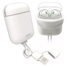 AirPods 1/2 tok, szilikon tok + lightning kábel fehér Remax-6954851279143 1 kép