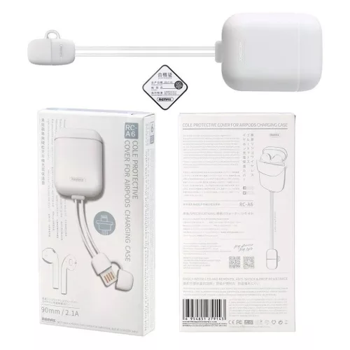 AirPods 1/2 tok, szilikon tok + lightning kábel fehér Remax-6954851279143 2 kép