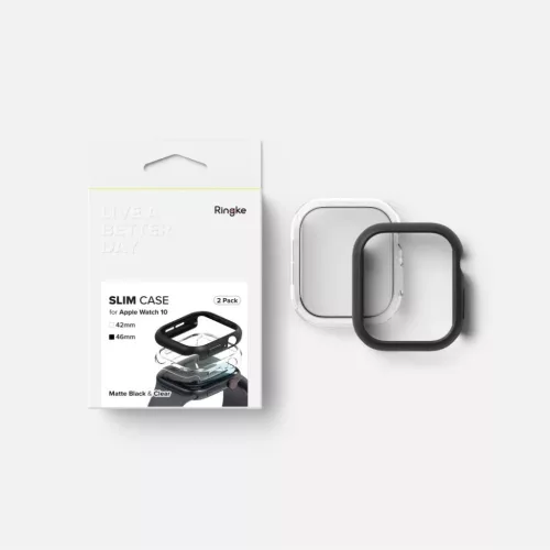 RINGKE SLIM 2-PACK APPLE WATCH 10/11 (46 MM) ÁTLÁTSZÓ & MATT FEKETE-8800274964020 7 kép