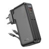 HOCO powerbank 10 000 mAh beépített EU / US aljzattal és Type C + Lightning kábelekkel QC PD 3A 22,5W J126 fekete