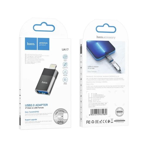 HOCO OTG átalakító USB A (anyay) - Lightning 8-pin apa UA17 fekete-6931474761989 6 kép