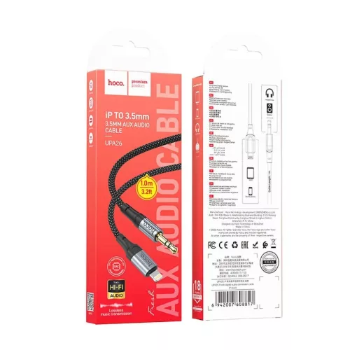 HOCO AUX kábel Lightning (férfi) Jack 3,5 mm (férfi) UPA26 1 m feke-6942007608817 2 kép