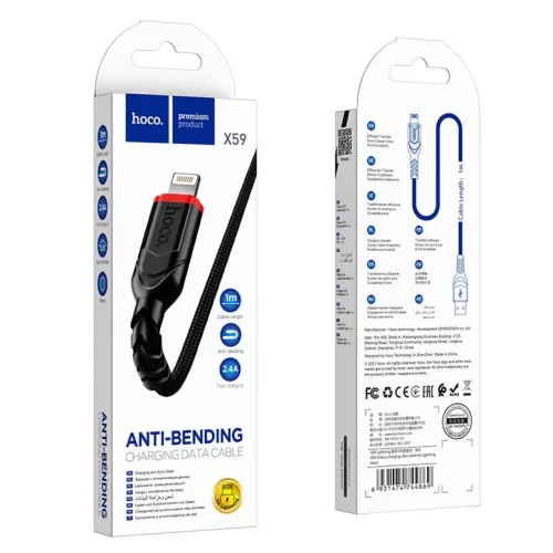 HOCO kábel USB A to Lightning 2,4A X59 3 m fekete-6942007623056 2 kép