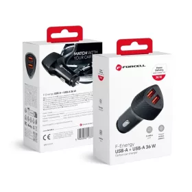 FORCELL F-ENERGY Carbon CC50-2A autós töltő 2 x USB A QC3.0 3A 36W -5903396133794 1 kép