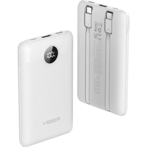 VEGER powerbank 10 000 mAh beépített kábelekkel Type C / Lightning -6970453559872 3 kép