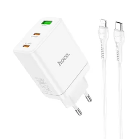   HOCO töltő 2 x Type C + USB A + kábel Type C - Lightning PD QC3.0 3A 35W N33 fehér
