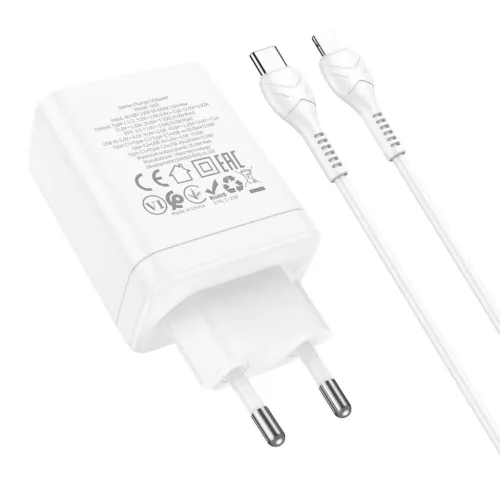 HOCO töltő 2 x Type C + USB A + kábel Type C - Lightning PD QC3.0 3-6942007621083 4 kép